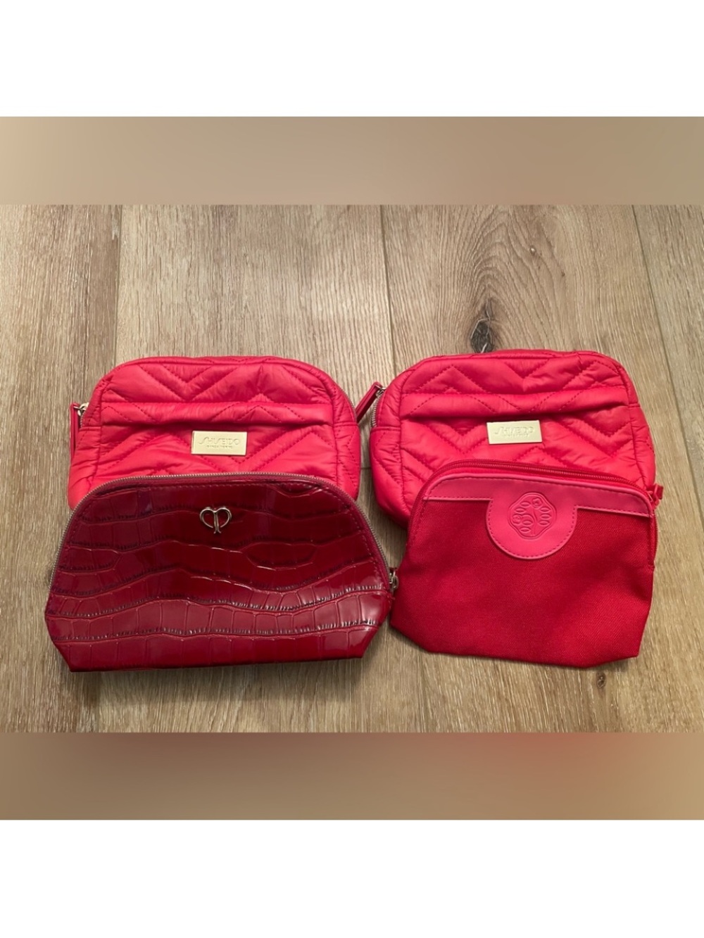 Shiseido ginza tokyo set of 4 red cosmetic makeup bags new